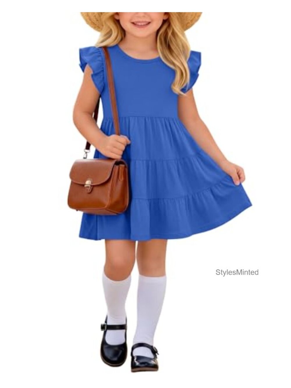 Girls Ruffle Sleeve Fit & Flare Dress 92% Polyester 8% Spandex Tiered